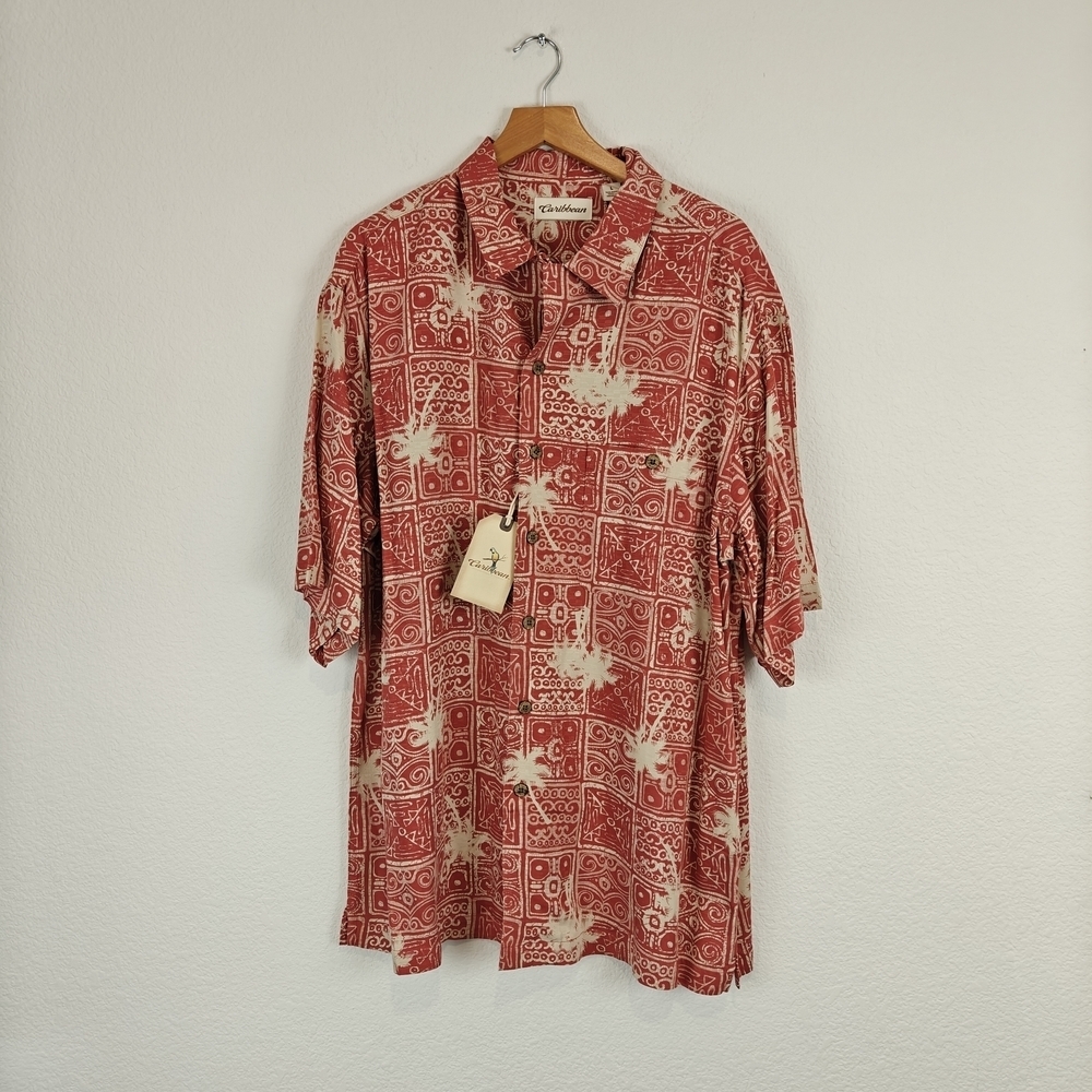 Caribbean NWT Mens Large Hawaiian Button Down Shirt Travel Outdoor